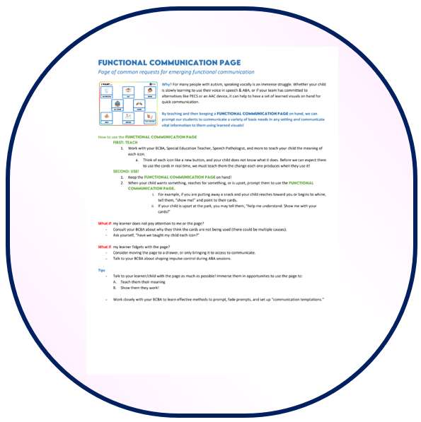 Functional Communication Page – Autism Visual Designs