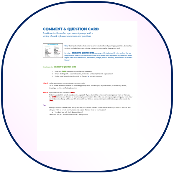 Comment & Question Card (PDF Download) – Autism Visual Designs
